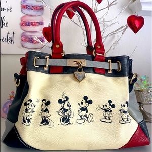 Designer Mickey and Mimi Mouse Love Story Handbag & a Locket-style Heart charm